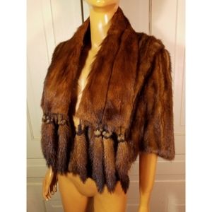Vintage 2pc. mink shrug stole cape tails genuine fur wrap real